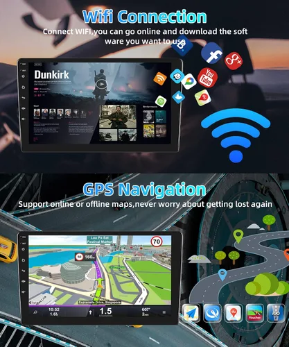 Vista 4 de 2G+32G Android coche estéreo doble DIN con Carplay inalámbrico/Android Auto, 10.1 pulgadas pantalla táctil Bluetooth coche radio con WiFi navegación