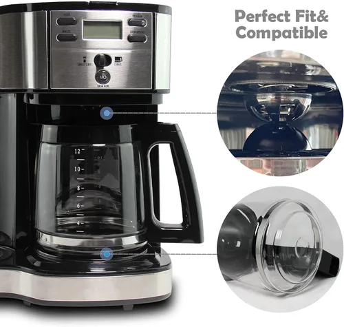 Vista 6 de Jarra de vidrio de repuesto de 12 tazas compatible con modelos de cafetera Hamilton 46310, 49976, 49966, 49350, 49957, 49954, 49933, 49980A, 49980Z