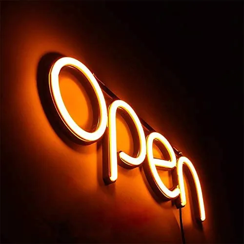 Letreros LED para negocios, texto en inglés «open» (abierto), 16 x 6 pulgadas, pantalla brillante de neón para interiores, con modos intermitentes o