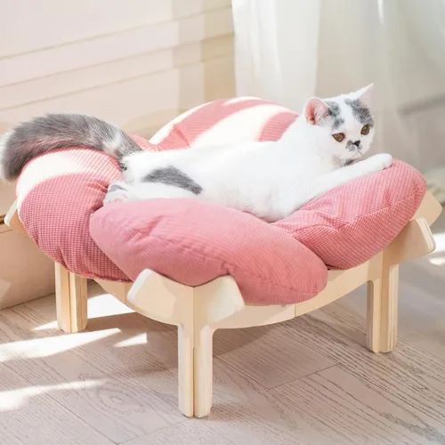 Vista 11 de CHEERHOME PETS Cama Elevada para Gatos de Madera con Cojín Sofá Mullido para Mascotas Sofá para Gatos de Interior Silla de Salón Elevada