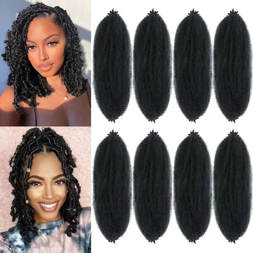 Vista 8 de Parceria 8 Paquetes Cabello para Trenzas Marley Twist de 8 Pulgadas Cabello Afro Twist Elástico Pre-esponjado Cabello Spring Twist Cabello Rizado