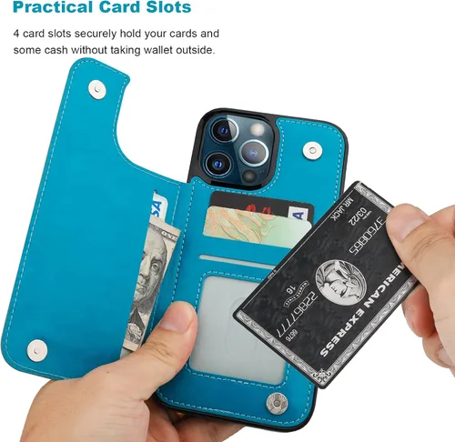 Vista 5 de Vaburs Funda compatible con iPhone 13 Pro Max con tarjetero y diseño de mandala en relieve, de piel sintética, doble botones, a prueba de golpes