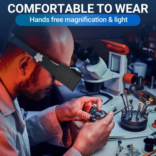 Vista 7 de YOCTOSUN - Lupas de aumento con luz para trabajo de cerca, lupa recargable con diadema con 4 lentes 1.5X-3.5X, visor de lupa manos libres