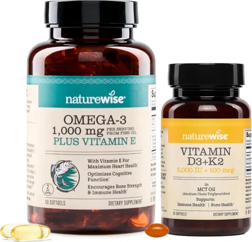 NatureWise [1 aceite de pescado Omega 3 de 1000 mg + vitamina E, capturado en la naturaleza, 60 cápsulas blandas [suministro de 30 días] + [1]