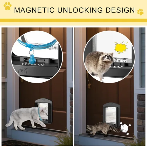 Vista 5 de [ALUMANI] Puerta de gato para puerta interior y puerta exterior, puerta de gato con bloqueo de 4 vías con solapa magnética, puerta para mascotas