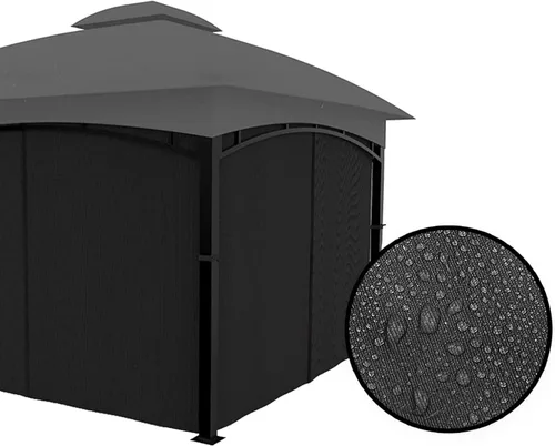 Vista 3 de Gazebo - Cortina de privacidad de repuesto universal de 4 paneles de pared lateral con cremallera (solo curciano) (10 x 12 pies, negro)