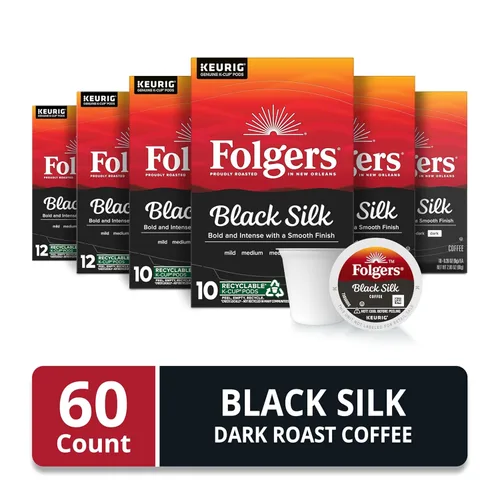 Vista 2 de Folgers Black Silk Coffee, tostado oscuro, cápsulas Keurig K-Cup, caja de 10 unidades (paquete de 6)