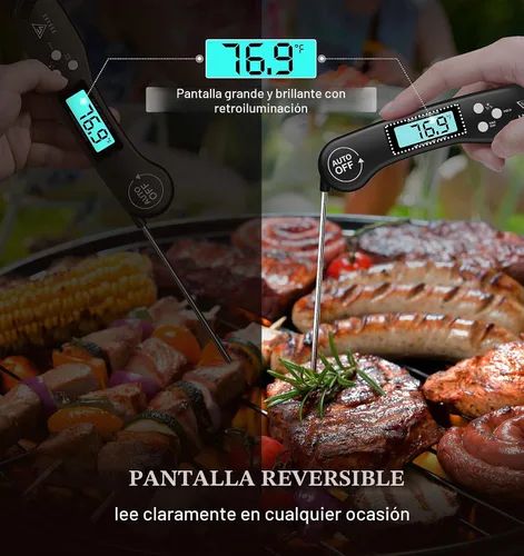 Vista 5 de DOQAUS Termómetro digital para carne, termómetro de alimentos de lectura instantánea para cocinar con pantalla retroiluminada y giratoria Negro