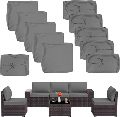 Vista 7 de ALAULM 11 fundas de cojín de repuesto, impermeables y a prueba de salpicaduras, para muebles de exterior, con cremalleras, solo fundas