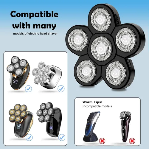 Vista 3 de Cabezales de repuesto para afeitadora eléctrica 6D – 6 cuchillas de repuesto universales de acero inoxidable para afeitadora de cabeza calva