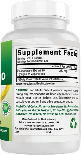 Vista 7 de Best Naturals Aceite de orégano 250 mg cápsulas blandas, 120