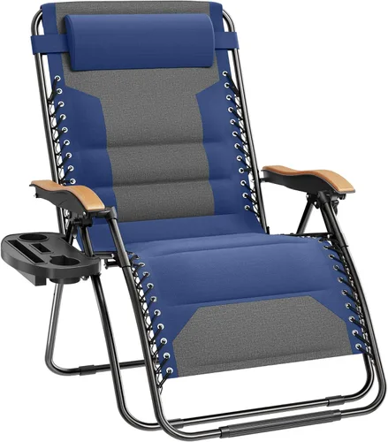 Vista 10 de PHI VILLA Juego de 2 sillas acolchadas XXL de gravedad cero, reclinables plegables para patio, asiento antigravedad de 30 pulgadas de ancho