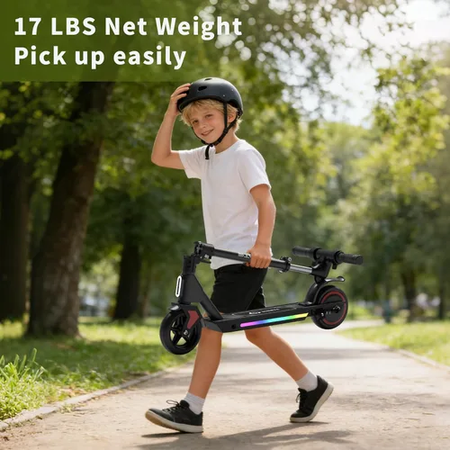 Vista 5 de SIMATE Electric Scooter for Kids Ages 6-14, 3 Adjustable Heights 34"/37"/39", LED Display & Colorful Lights, Foldable Kids Electric Scooter, 8.7 MPH
