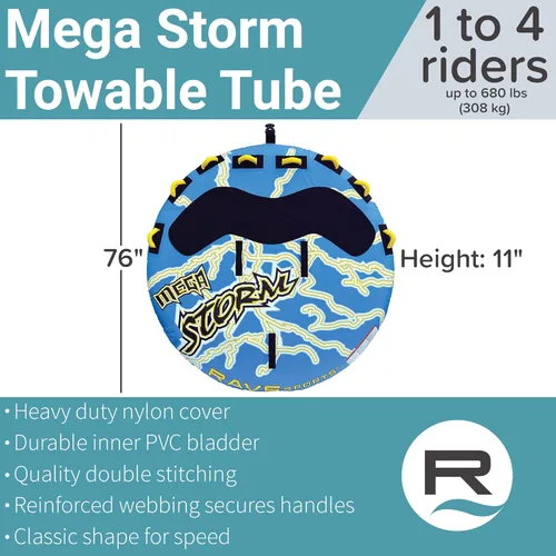 Vista 7 de RAVE Sports Mega Storm Boat Tubo remolcable - Tubo inflable para 1-4 jinetes
