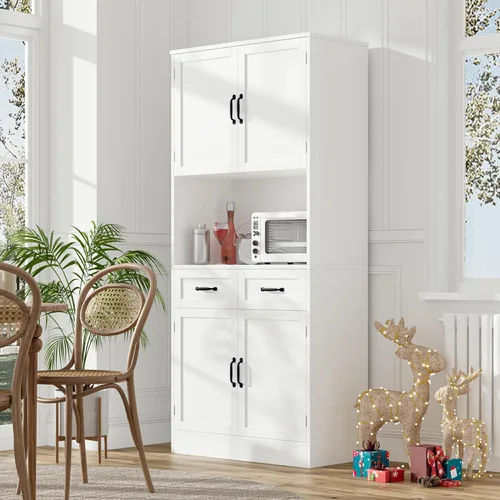 Vista 5 de HOSTACK 71“ Tall Kitchen Pantry Storage Cabinet, Modern Kitchen Hutch Bar Cabinet with Microwave Stand, Wood Buffet Sideboard with Hutch, Cupboard