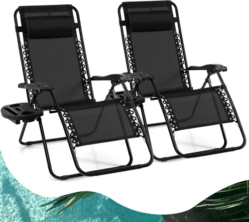 Vista 23 de Goplus Zero Gravity - Silla reclinable, plegable y ajustable con almohada y soporte para tazas para el patio, la piscina, el campamento y exteriores
