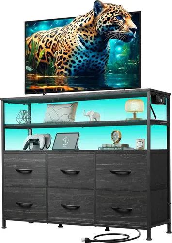 Vista 20 de Soporte de TV blanco para TV de 60, 65, 70 pulgadas, centro de entretenimiento con 8 cajones, mesa consola multimedia con parte superior de madera