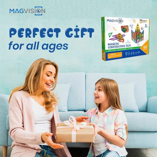 Vista 7 de MagVision Juego de azulejos magnéticos de construcción de 60 piezas, bloques de construcción magnéticos de tronco, imanes extra fuertes y seguros