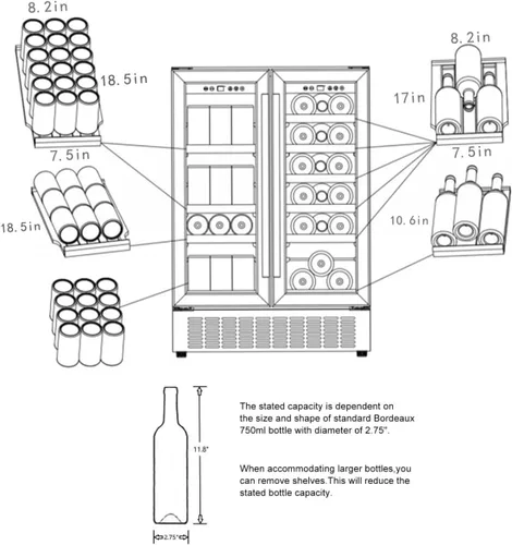 Vista 7 de AAOBOSI Refrigerador de bebidas y vino de 24 pulgadas, doble zona, refrigerador 2 en 1 con control de temperatura independiente, luz LED