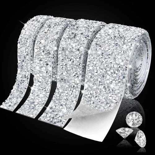 Vista 8 de 4 rollos de cinta de diamantes de imitación de cristal, cinta autoadhesiva con diamantes de imitación, envoltura de diamantes para manualidades