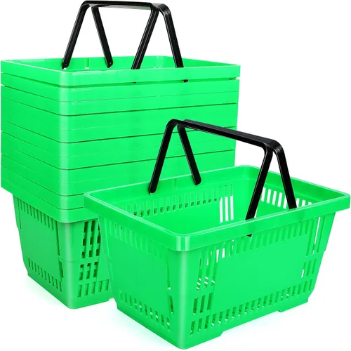 Vista 10 de 12 cestas de compras de 20 L de plástico con asas de 16.9 x 11.8 x 9.1 pulgadas para suministros de mercado, almacenamiento de conveniencia (negro)