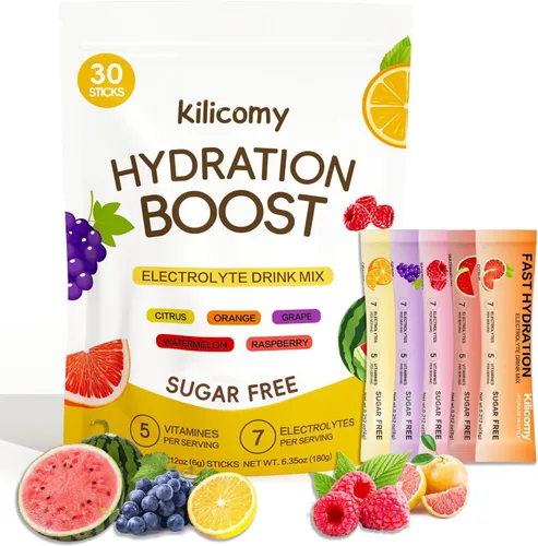 Paquetes de electrolitos en polvo sin azúcar, 5 vitaminas y 7 electrolitos para una hidratación rápida, apto para dieta cetogénica, sin OMG,
