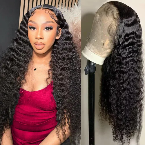 Vista 19 de Pelucas de encaje frontal de onda profunda de 22 pulgadas Bling Hair, cabello humano pre-sacado, 180% de densidad, sin pegamento, pelucas de encaje