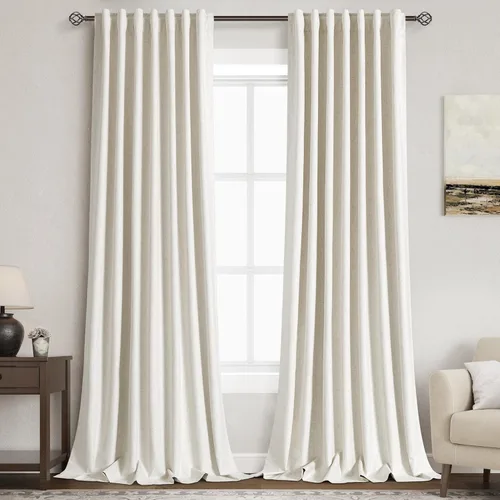 Vista 21 de Cortinas de lino verde aguamarina de 102 pulgadas de largo con pestaña trasera, bolsillo para barra, cortinas de lino opacas que absorben el sonido