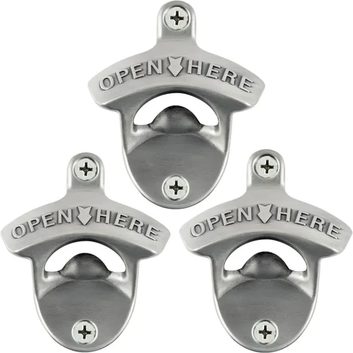 Vista 19 de Abrebotellas de bronce antiguo montado en la pared abrebotellas de cerveza montado en la parte superior para regalos