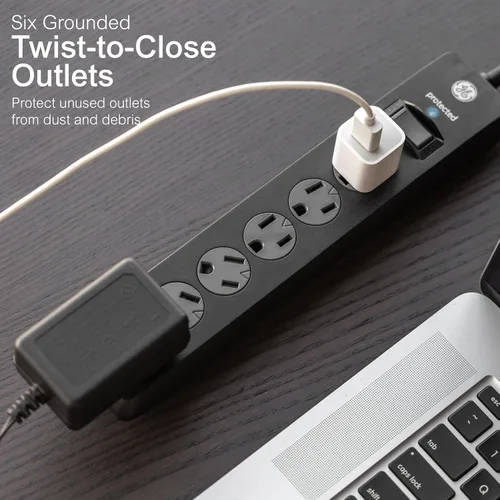 Vista 2 de GE Protector contra Sobretensiones con Regleta de Enchufes, Cable de Extensión de 4 Pies, Extensor de 6 Tomas, 800 Julios, Enchufe Plano, Cubiertas