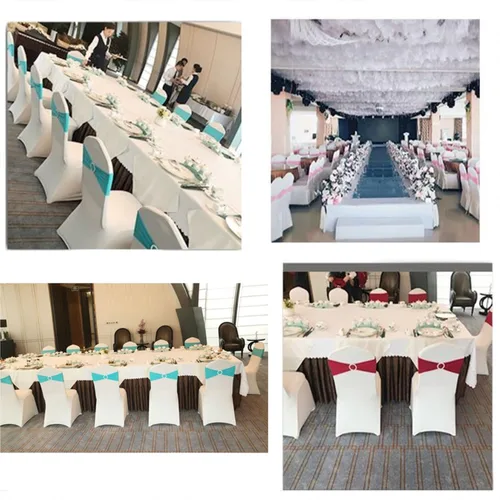 Vista 7 de Bandas elásticas de elastano para silla, color azul real, paquete de 50 unidades para bodas, bandas elásticas para sillas con hebilla deslizante