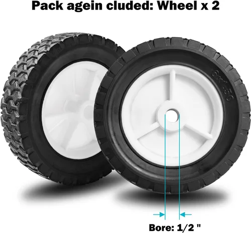 Vista 4 de Ruedas de 6 Pulgadas de Plástico Reemplaza para Oregon 72-106, Ruedas Universales Neumáticos Compatibles con Cortacésped Craftsman AYP MTD, Ruedas