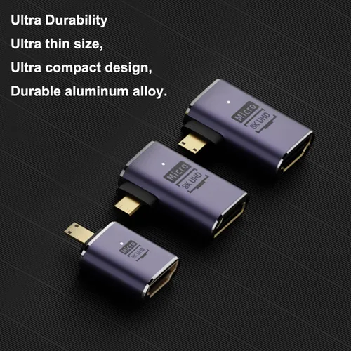 Vista 4 de AreMe Adaptador Micro HDMI a HDMI de 8K (paquete de 3), 90 grados de ángulo izquierdo y recto Micro HDMI macho a HDMI hembra Cable para Sony A6000