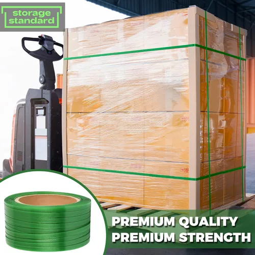 Vista 8 de Rollo de bandas de embalaje de alta resistencia, poliéster verde PET de grado industrial, bobina de correa de palé de 1000 x 5/8 x 0.035 pulgadas