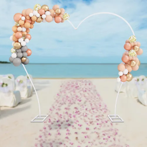 Vista 8 de Soporte de arco en forma de corazón de 8.7 x 7.7 pies, arco de jardín con base, soporte de arco de metal para bodas, graduaciones, fiestas, Blanco