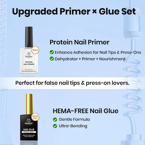 Vista 4 de Beetles - Juego de pegamento e imprimación para uñas sin HEMA, 2 unidades de 0.3 fl oz (0.3 fl oz), libre de TPO, gel de pegamento de uñas súper