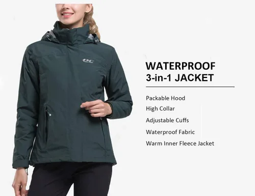 Vista 5 de Diamond Candy Chaqueta de invierno 3 en 1 para mujer, impermeable, con capucha, chaqueta de esquí de forro polar cálido