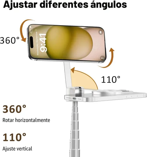 Vista 5 de TONEOF Trípode de palo de selfie magnético de 68" con soporte magnético fuerte de aluminio para Magsafe, soporte de trípode para teléfono de viaje