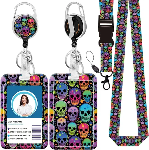 Vista 4 de Cordón para insignia y soporte para credencial de identificación, carretes retráctiles de insignia con clip para cinturón de carrete de mosquetón