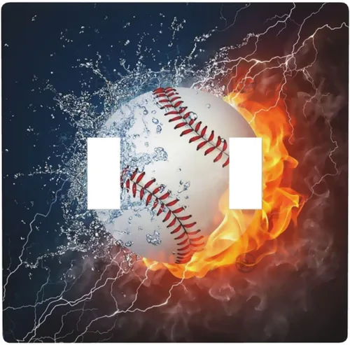 Vista 48 de Cubierta decorativa de interruptor de luz basculante doble de béisbol, placa de pared de 2 gang, cubierta de toma de corriente eléctrica, placa