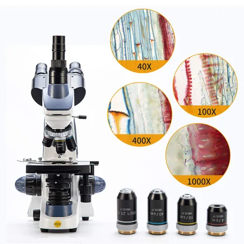 Vista 5 de Swift Microscopio trinocular compuesto SW380T, aumento 40X-2500X, etapa mecánica de dos capas, cámara de 5.0 MP y software compatible con WindowsMac