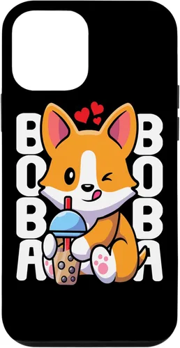 Vista 15 de Funda Kawaii con diseño de corazón de té de burbujas para iPhone 15 Kawaii Boba Dog Corgi Tea Drink