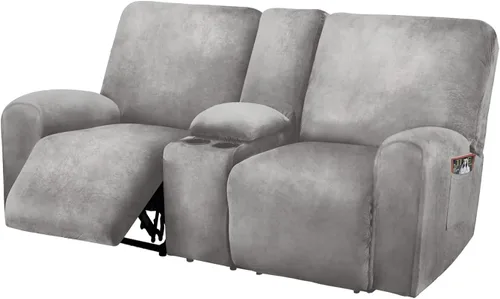 Vista 15 de ULTICOR Sofá reclinable de dos plazas con funda para consola central, fundas de sofá elásticas de terciopelo de 8 piezas, funda para sofá reclinable