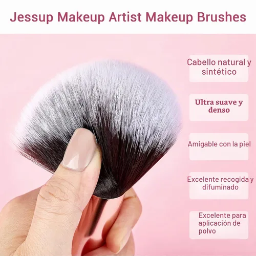 Vista 4 de Jessup Juego de 25 brochas de maquillaje profesional, base, polvo, corrector, sombra de ojos, difuminado, rubor, iluminador, brochas de cerdas