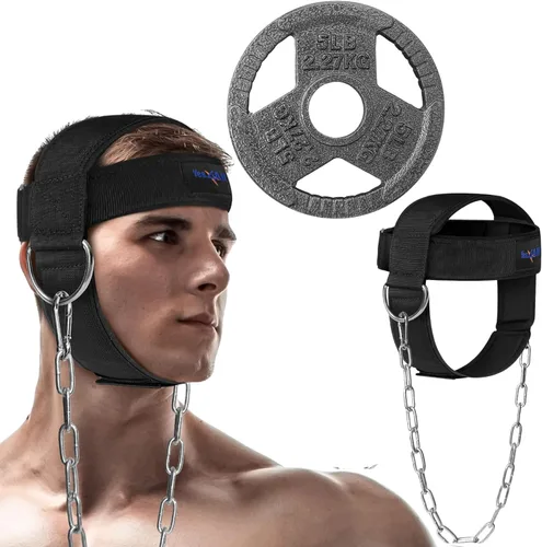 Vista 8 de Yes4All Arnés de cuello ajustable para entrenamiento con pesas, correa acolchada ancha para fortalecimiento y entrenamiento de resistencia, arnés