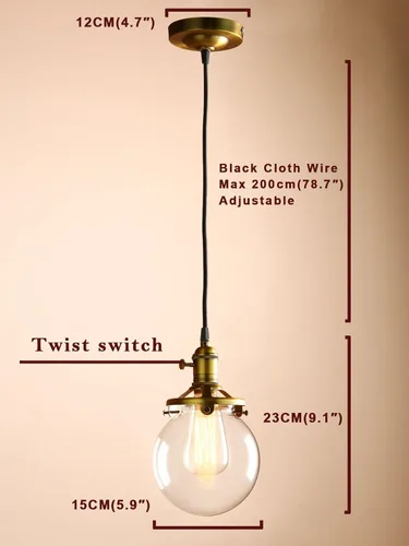 Vista 3 de PERMO Lámpara colgante industrial vintage mini de 5.9 pulgadas, redonda de cristal transparente, pantalla soplada a mano (antigua)