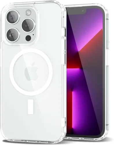 Vista 110 de oakxco Funda magnética transparente compatible con Magsafe, delgada, transparente, no amarillea, híbrida de silicona suave y cubierta protectora