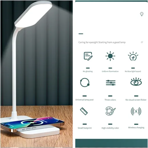 Vista 5 de 2 lámparas LED de escritorio, lámpara de mesa, luz de noche para el hogar, 3 modos de iluminación, carga rápida inalámbrica, control táctil de luz