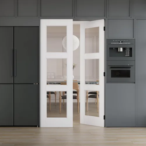 Vista 18 de 3-Lite - Losa de puerta de vidrio transparente templado de 18 x 80 pulgadas, coctelera interior pintable, adecuada para sala de estar, despensa