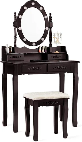 Vista 20 de CHARMAID Escritorio de maquillaje para niñas con luces, mesa de tocador con espejo iluminado, 3 modos de iluminación, brillo ajustable, mesa